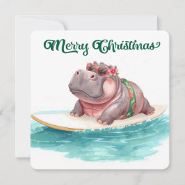 Surfing Hippo Bikini Christmas Feiertagskarte