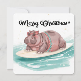 Surfing Hippo Bikini Christmas Feiertagskarte