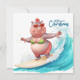 Surfing Hippo Bikini Christmas Feiertagskarte