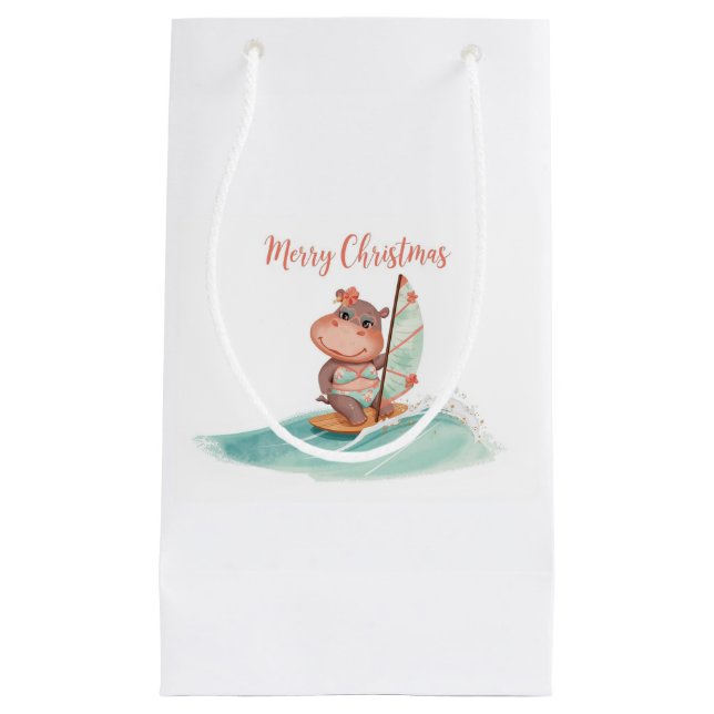 Surfing Hippo Bikini Christmas  Kleine Geschenktüte (Vorderseite)
