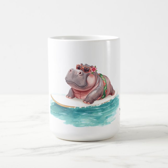 Surfing Hippo Bikini on surf board  Kaffeetasse (Mittel)
