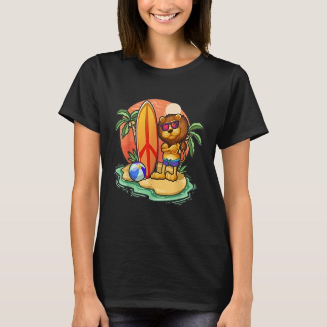 Surfing Lion  Beach Vacation Animal Graphic T-Shirt (Vorderseite)
