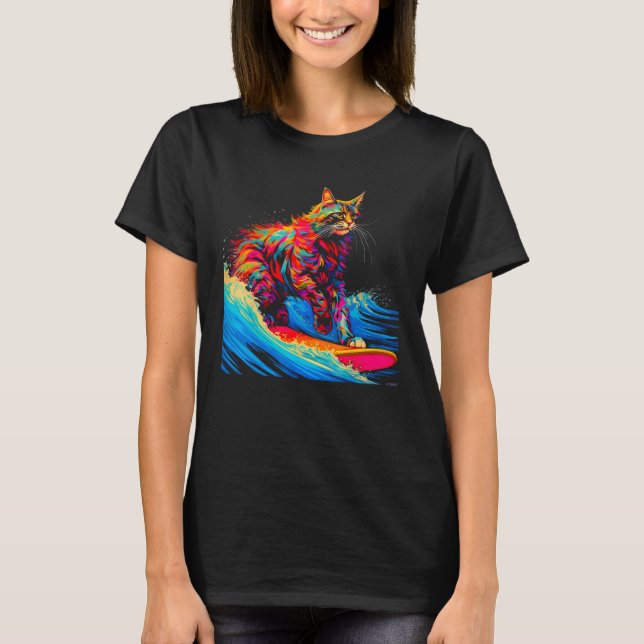 Surfing Maine Coon Cat Surf T-Shirt (Vorderseite)