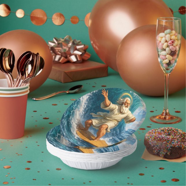 Surfing Moses biblical art disposable paper bowl Pappteller (Multi)
