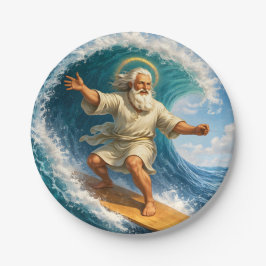 Surfing Moses funny biblical art party paper plate Pappteller