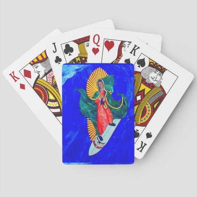 Surfing Nun on Blue Wave Playing Cards Spielkarten (Rückseite)