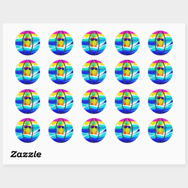 SURFING PINEAPPLE BEACH BALL RUNDER AUFKLEBER (Blatt)