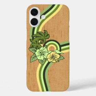 Surfing Safari Faux Holz Hawaiian Surfboard Grün iPhone 16 Plus Hülle