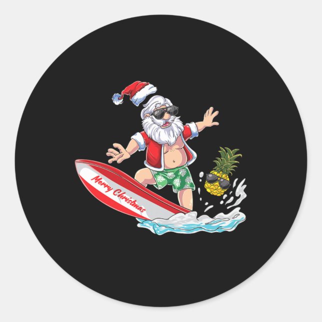 Surfing Santa Beach Holiday Plams Christmas In Jul Runder Aufkleber (Vorderseite)