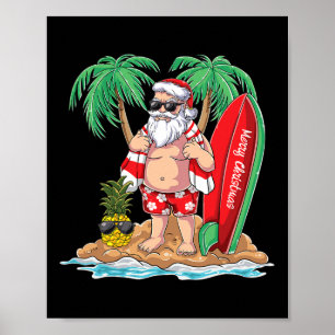 Surfing Santa Beach Holiday Plams Weihnachten im J Poster