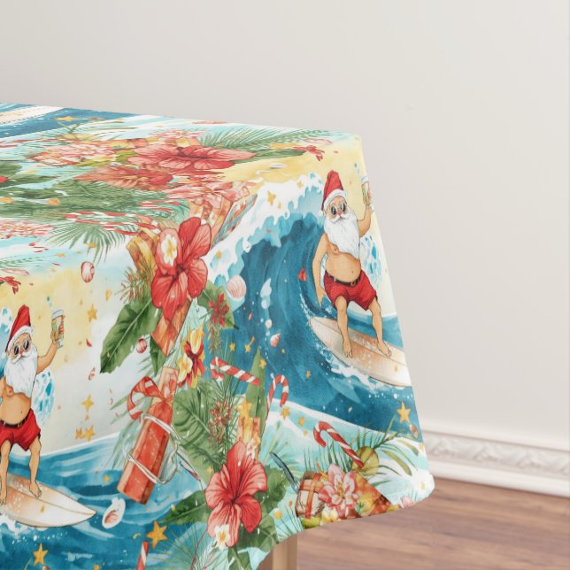 Surfing Santa Christmas with Santa Surfer  Tischdecke (Beispiel)