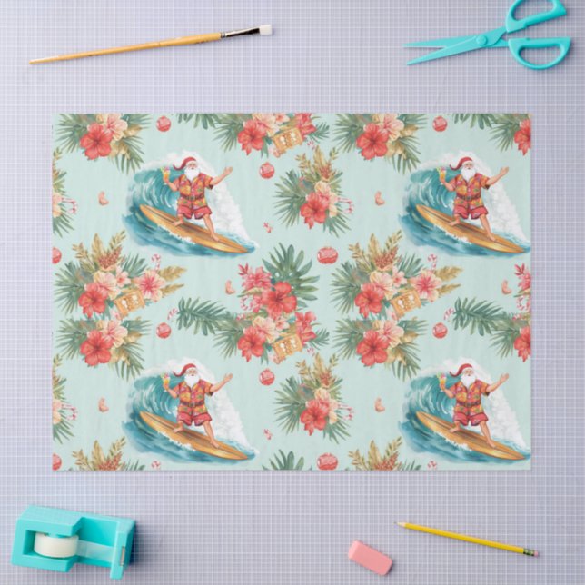 Surfing Santa Christmas Wrapping Paper Sheets  Seidenpapier (Basteln)