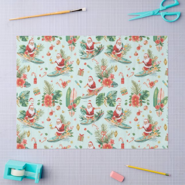 Surfing Santa Christmas Wrapping Paper Sheets  Seidenpapier (Basteln)