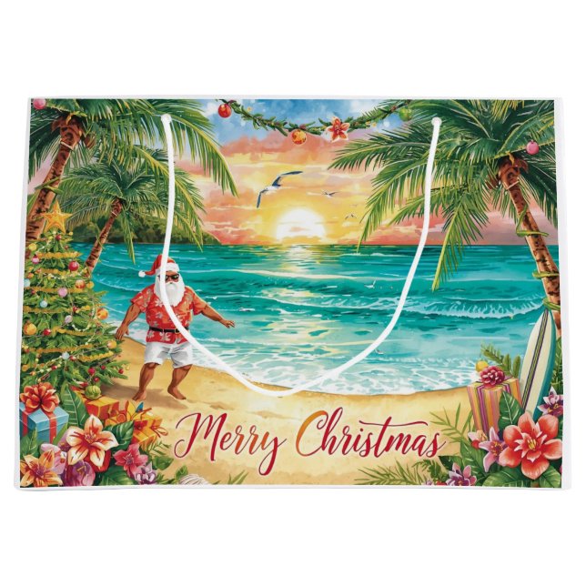 Surfing Santa Claus Christmas Holiday  Große Geschenktüte (Vorderseite)