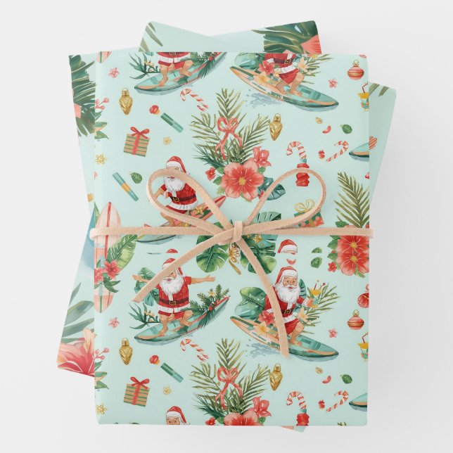 Surfing Santa Claus Christmas in Hawaii  Geschenkpapier Set (Beispiel)