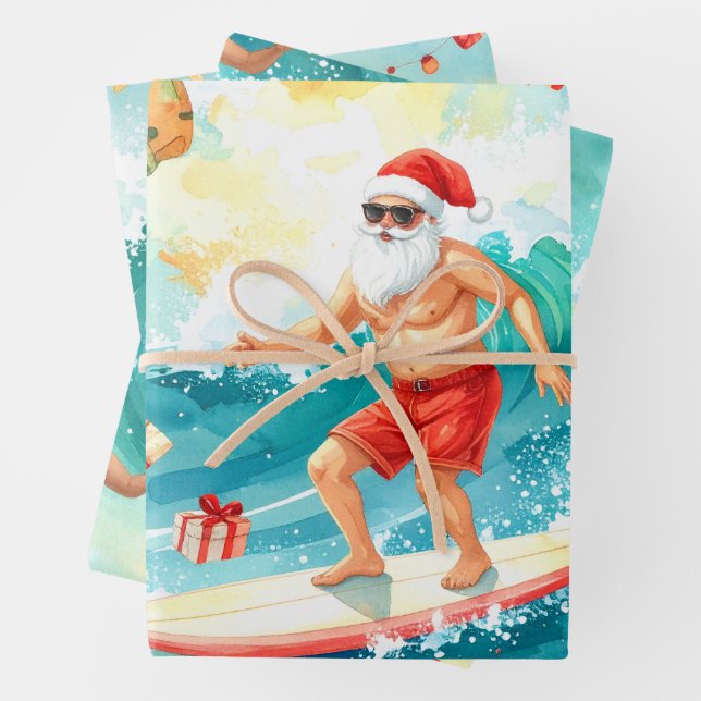 Surfing Santa Claus  Geschenkpapier Set (Beispiel)
