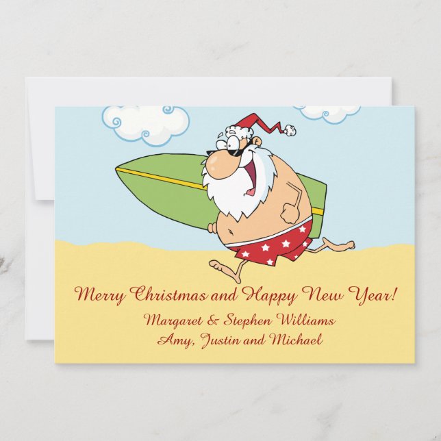 Surfing Santa Feiertagskarte (Vorderseite)
