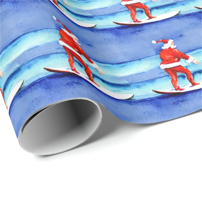 Surfing Santa Geschenkpapier (Rolleneckpunkt)
