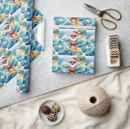 Surfing Santa is on big wave in Hawaii  Geschenkpapier