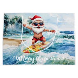 Surfing Santa is on big wave in Hawaii  Große Geschenktüte
