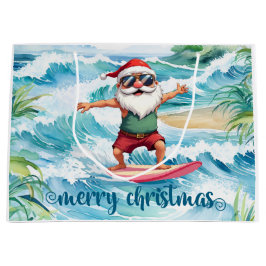 Surfing Santa is on big wave in Hawaii  Große Geschenktüte