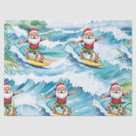 Surfing Santa is on big wave in Hawaii  Seidenpapier