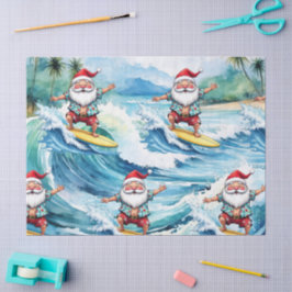 Surfing Santa is on big wave in Hawaii  Seidenpapier