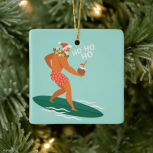 Surfing Santa Keramikornament