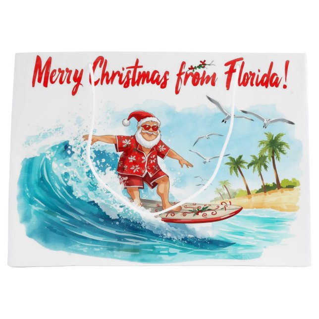 Surfing Santa Merry Christmas from Florida Große Geschenktüte (Vorderseite)