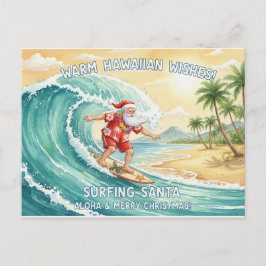 Surfing Santa on Big Wave in Hawaii Holiday  Feiertagspostkarte