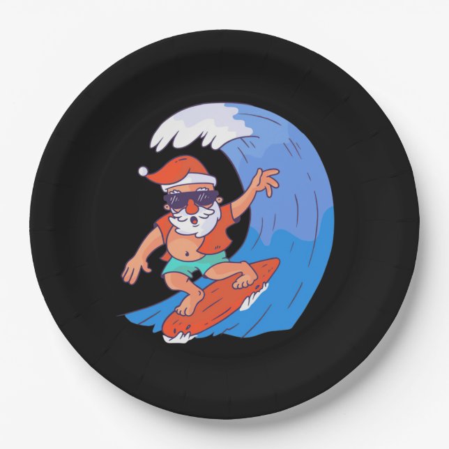 Surfing Santa Pappteller (Vorderseite)