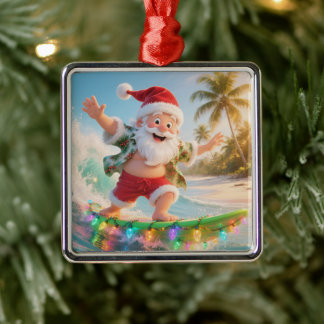 Surfing Santa Tropical Christmas Ornament Aus Metall