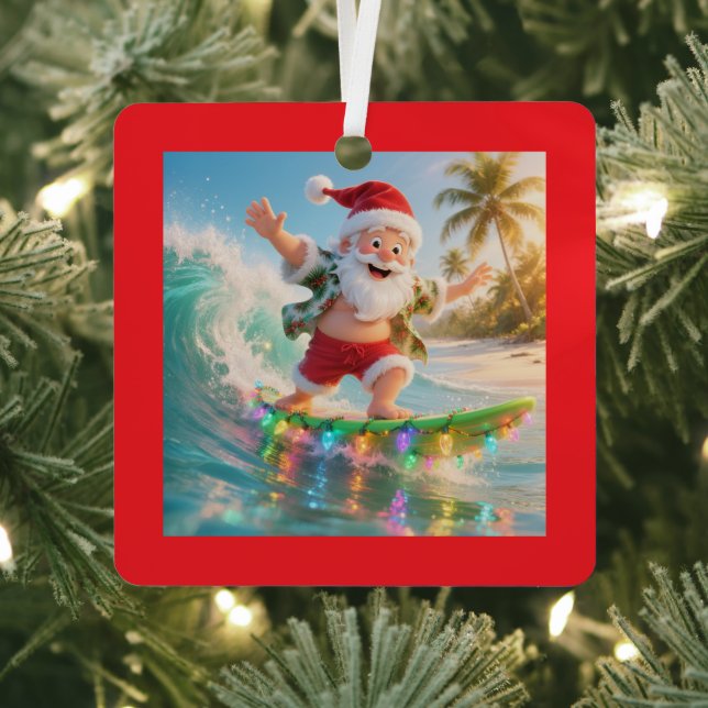 Surfing Santa Tropical Christmas Ornament Aus Metall (InSitu)