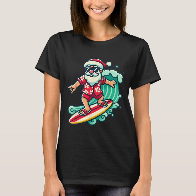 Surfing Santa Tropical Christmas Vacation Xmas In  T-Shirt (Vorderseite)