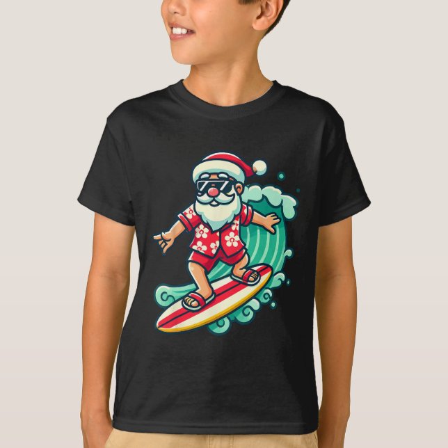Surfing Santa Tropical Christmas Vacation Xmas In  T-Shirt (Vorderseite)
