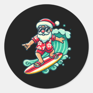 Surfing Santa Tropischer Weihnachtsurlaub Xmas im Runder Aufkleber