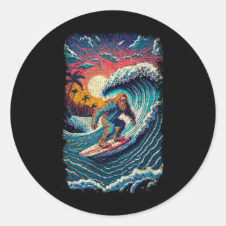 Surfing Sasquatch Shirt Art Teacher Big Wave Surfe Runder Aufkleber