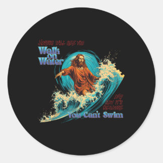 Surfing Savior Jesus Christ, The Master Of Waves  Runder Aufkleber