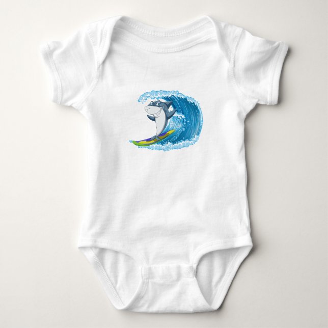 Surfing Shark Baby Bodysuit Strampler (Vorderseite)