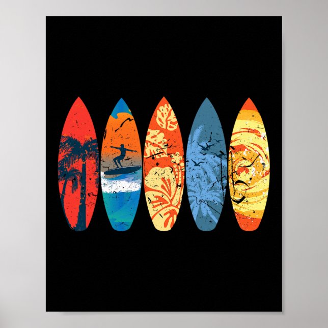 Surfing Surfer Palm Tree Surfboard Sunset Wave _1  Poster (Vorne)