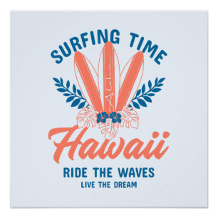 Surfing Time Hawaii Reite die Wellen Poster