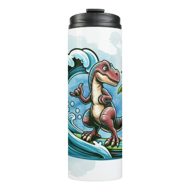Surfing tropischer Dinosaurier Thermosbecher (Vorderseite)