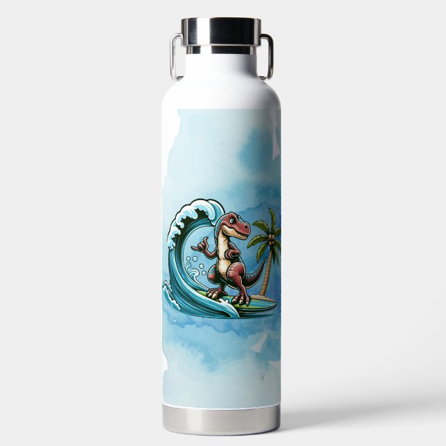 Surfing tropischer Dinosaurier Trinkflasche (Vorderseite)