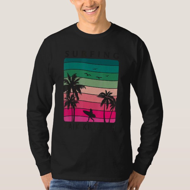 Surfing Waikiki Beach Hawaiian Sunset Palm Tree Su T-Shirt (Vorderseite)