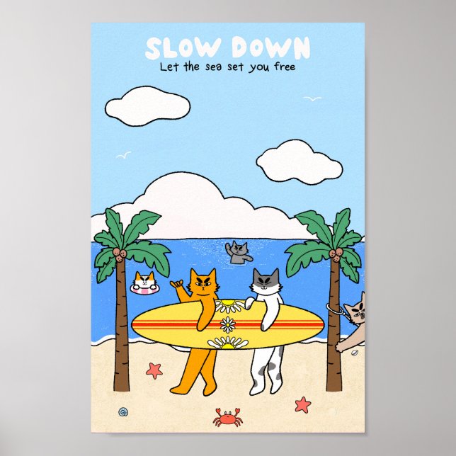 Surfkater am Strand Sommerstimmung Poster (Vorne)
