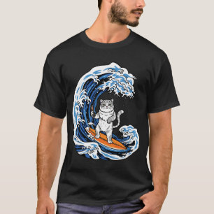 Surfkater auf epischer blauer Welle – Coole Cartoo T-Shirt