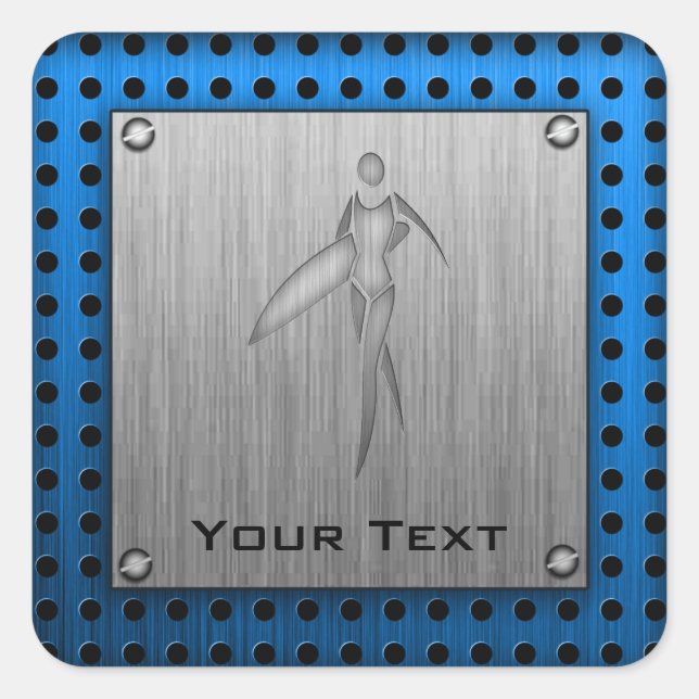 Surfmädchen; gebürstetes Metall-Look Quadratischer Aufkleber (Vorderseite)