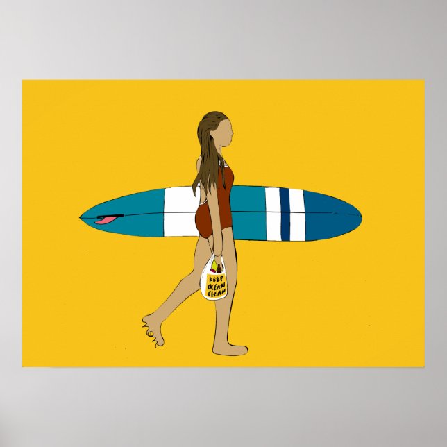 Surfmädchen mit Langboard Poster (Vorne)