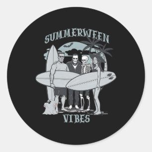 Surfmonster klopfen auf Halloween Vibes Grafik Runder Aufkleber
