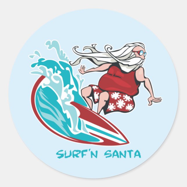 Surf'n Santa Runder Aufkleber (Vorderseite)